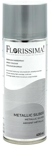Florissima Farbspray 400ml – Sprühfarbe für Blumen, Deko & Bastelprojekte – Farben: Schwarz, Weiß, Moosgrün, Weihnachtsrot, Lila – Schnelltrocknend & Vielseitig (Silber Metallic)