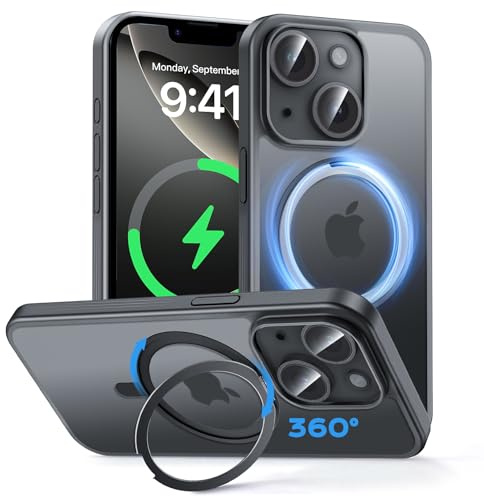 MAGIC JOHN für iPhone 14/13 Hülle [Kompatibel mit Magnetic] mit 360° Magnetständer Handyhülle Fallschutz Case mit Stoßdämpfung, Kratzfest, Stoßfest, Schwarz