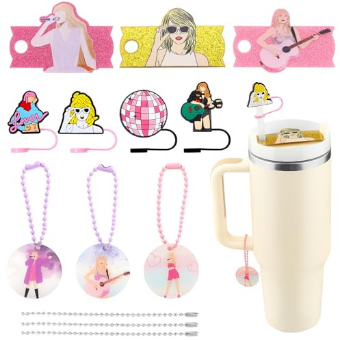10 Pcs Stanley Cup Accessories Set, 4 Pcs Stanley Straw Covers10mm+3 Pcs Name Plate Lids for 30 oz +3 Pcs Charms for Handle Tumbler Decorations gifts for girls and daughter