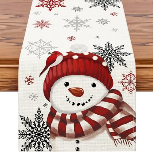 Artscope Schneeflocken und Rote Schneemann Weihnachten Tischläufer, Saisonnal Winter Küche Tisch Dekoration Drinnen Urlaub Party Dekor 40x140 cm