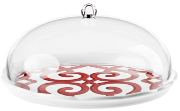 Guzzini HARMONIA Set Tortiera in Melamina con Campana Trasparente, Resistente agli Urti e Shock Termici, Lavabile in Lavastoviglie (Rosso brillante)