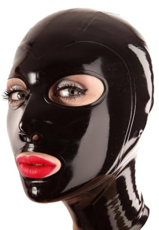 IOKUKI Maschera in Latex Nero,Cappuccio in Latex per Unisex con Cerniera Posteriore,Adatto per Costumi di Gomma per Feste