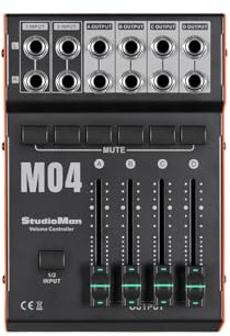 StudioMan M04 Monitor Controller - 2 Input 4 Output Studio Volume Controller with Mute Button, 1/4 Unbalanced Connectors for Powered Studio Monitors & Power Amplifiers