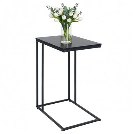 Relaxdays side table, HxWxD: 64 x 50 x 35 cm, MDF, metal, C-shape, table for sliding under, living room, black