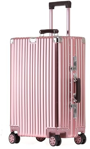 Trolley Cabine Bagage À Main Rigide Alliage Aluminium Magnésium Avec Roulettes, Valise Enregistré Bagages À Coque Rigide Tout En Métal, Trolley Valise Soute Pour Voyage D'affaires (Rose, 73CM-114L)