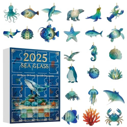 Seeglas Meeresleben Adventskalender 2D Acryl 24 Tage Meerestiere Weihnachtsbaum Schmuck Meerestieren Adventskalender 2025 realistischen Meerestierens Für Familien Spaß Aktivitäten