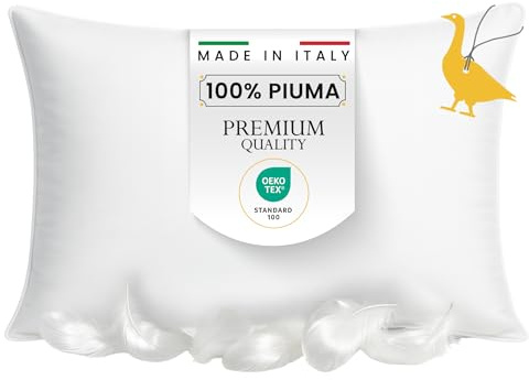 Dream Cuscino Piuma D'oca 100% 50x80cm Qualità Premium Made in Italy – Cuscino Letto con Federa Antipiuma in Cotone Saia - Guanciale Antiacaro Anallergico Certificato OEKO-TEX®
