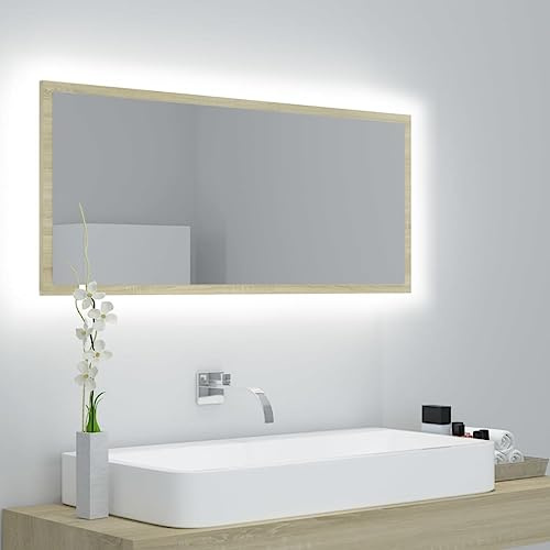 Frdhee Badezimmer Möbel, LED-Badspiegel -Eiche 100x8, 5x37 cm Acryl Aufsatzwaschbecken Mit Unterschrank für Badezimmer, Wohnzimmer, Esszimmer, Küche