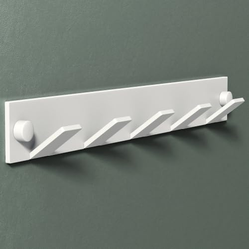 Mai & Mai Garderobenleiste aus Edelstahl mit 5 Haken Wandgarderobe 30cm | Kleiderhaken zum Kleben oder Bohren, Hakenleiste Garderobenhaken für Bad Küche Flur Schlafzimmer, Matt Weiß Stalo-03