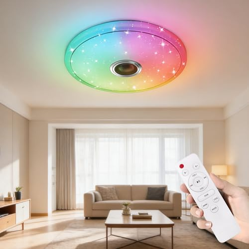 YRHome 36W RGB LED Deckenleuchte Dimmbar Deckenlampe IP44 Wasserfest Modern Schlicht Lampe Flach Rund Badezimmer Lampe Farbwechsel für Schlafzimmer Balkon Keller Büro