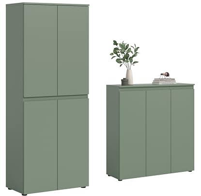 xonox.home - Universalschrank Scarpa 2tlg.Set in Smoke Green - Mehrzweckschrank Schrank Hochschrank Haushaltsschrank - platzsparend und praktisch