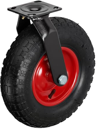 Relaxdays Lenkrolle, luftbereift, 3.00-4, Schwerlast-Transportrolle, Platte zum Anschrauben, bis 120 kg, schwarz/rot | Schwerlast-Transportrolle, Platte zum Anschrauben, bis 120 kg