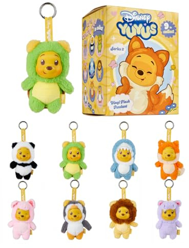 Disney YuYus Winnie Puuh Wave 2 – Plüsch-Vinyl-Charms im Bag-Charm-Stil, 9 tierische Blindbox-Designs wie Panda oder Löwe, Karabiner, Sammlerfigur, zufällige Auswahl, ca. 12 cm, für Kinder & Fans