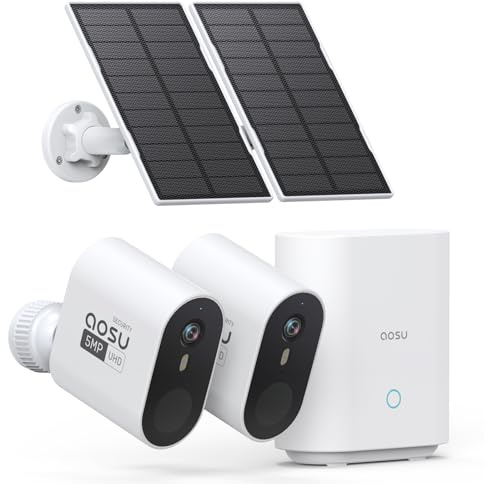 aosu 3K Security Camera Outdoor Wireless, Solar Powered, 32G Local, PIR | Colour Night Vision, Two-Way Audio, 166° Angle, 365 Days, No Subscription Required, Home Surveillance Front Door Backyard