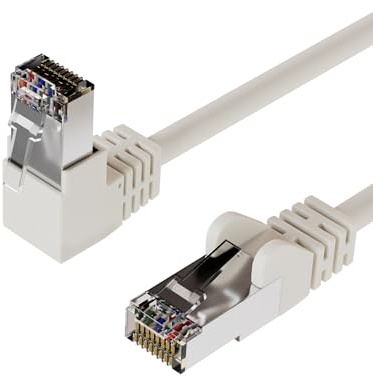 Kabelbude.eu Netzwerkkabel LAN Kabel Patchkabel RJ45 Cat 6 S/FTP PIMF gewinkelt 90° Ethernet 20m Weiß