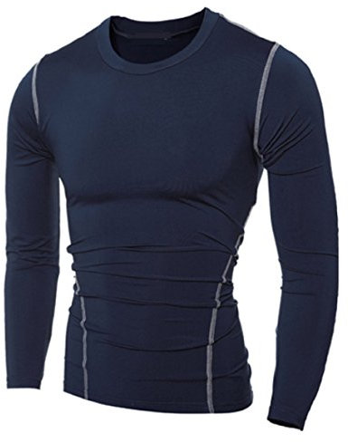 L&L® Compression Mens Long Sleeves Top Shirt Base Layer Thermal Sport Gym Cycling (XXXL, Navy)