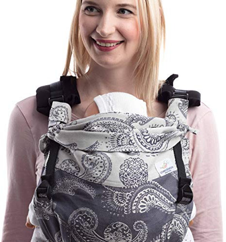 SCHMUSEWOLKE FirstEdition Babytrage Neugeborene und Kleinkinder Caribbean Blue BIO-Baumwolle Babysize 0-12 Monate 3-12 kg Bauch-und Rückentrage