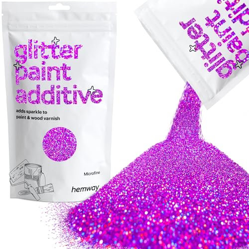 Hemway Glitter Paint Additive - Purple Holographic | Microfine Metallic Flakes for Adding Sparkle to Paints & Wood Varnish | Add to Emulsion, Acrylic & Latex for Indoor Sparkly Walls | 100 g