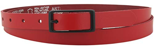 Ledergürtel echt Leder, 2 cm breit, Damen Gürtel, Hüftgürtel, Jeansgürtel, Damengürtel, Casual, schmal, Schnalle, Jeans, Vascavi, Made in Germany (85 cm Gesamtlänge 100 cm, Rot)