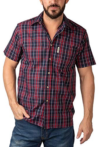 Rydale Men's Short Sleeved Shirts Check Patterned Summer Poly Cotton Work Casual Shirt (2XL, Sherburn Red)