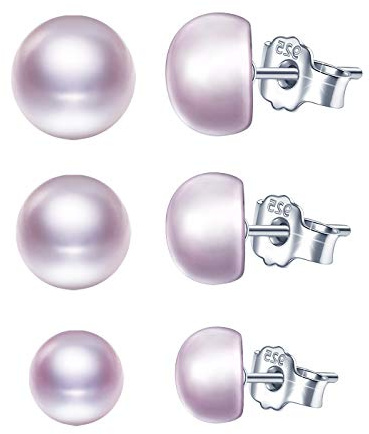 Yumilok 3/6 Paare Damen-Ohrstecker Ohrringe Süßwasser-Zuchtperlen in ca. 6mm 7mm 8mm Button weiß 925 Sterling Silber Perlenohrstecker mit echten Perlen