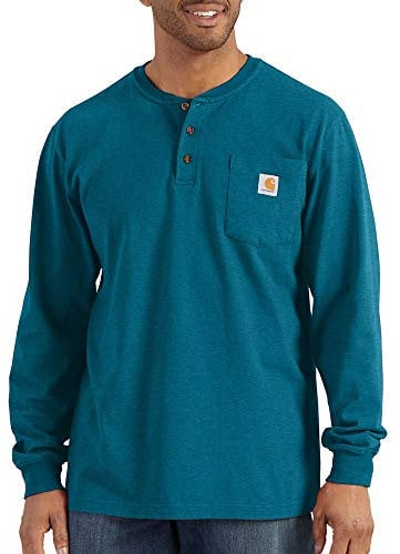 Carhartt Men's Loose Fit Heavyweight Long-Sleeve Pocket Henley T-Shirt, Ocean Blue Heather, XL Tall