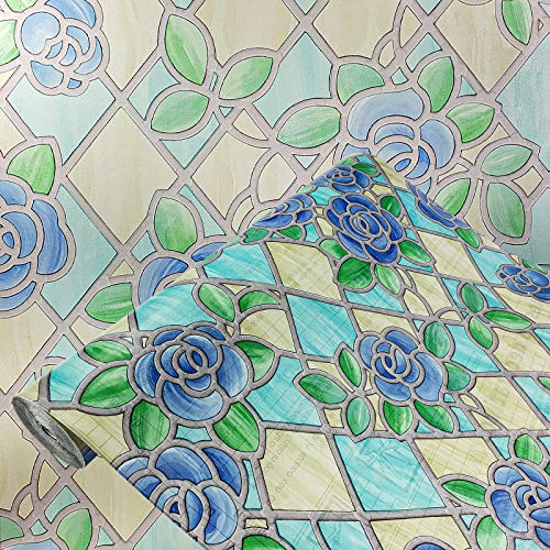 Fensterfolie Blickdicht 45x100 cm | Klebefolie Fenster Sichtschutz mit Dekor-Effekt | Sichtschutzfolie Fenster für mehr Privatsphäre und Lichtdurchlass im Bad oder Büro | Amiens Blue Rosen
