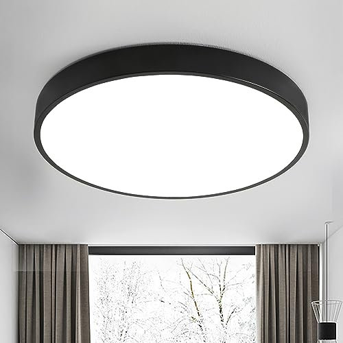 Natsen 36W Deckenleuchte Deckenlampe LED Küchenlampe,Warmweiß 3000k nicht dimmbar, Runde Leuchte für Wohnzimmer Schlafzimmer Kinderzimmer Arbeitszimmer Küche Diele Flur Ø400x40mm (Schwarz)