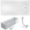 VBChome Badewanne 160x70 cm Acryl SET 3in1 Wannenträger Siphon Wanne Rechteck Weiß Design Modern Styroporträger Ablaufgarnitur in Chrom Viega Simplex