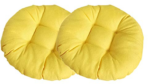 FANSU Stuhlkissen Set 2er, Einfarbig Runden Tatami Sitzkissen Leinen Weiches Stuhl Auflage Atmungsaktiv Komfortable Sitzpolster für Indoor Zuhause Stuhl Outdoor Garten (Gelb,40x40x9cm)