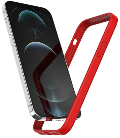K TOMOTO Custodia paraurti compatibile con iPhone 12 Pro Max (6,7 pollici), morbida gomma gel di silicone liquido, impugnatura liscia e setosa, design sottile, custodia protettiva paraurti, Rossa