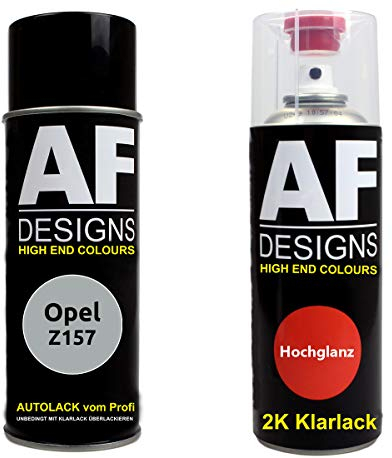 Alex Flittner Designs Autolack Spraydose Set für Opel Z157 Starsilber III Metallic 2K Klarlack Basislack Sprühdose Spraydosen 2x400ml