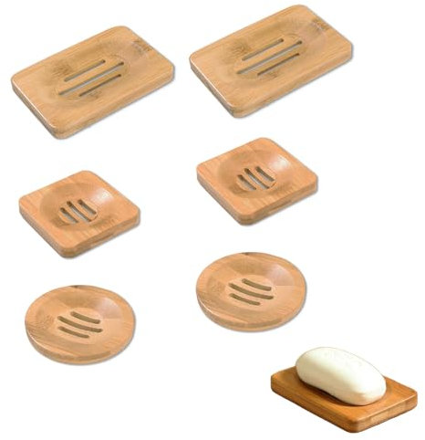 CTForest 6 Pièces Porte-Savon en Bambou, Porte-Savon Fait Main, Boîte à Savon Fait Main en Bois, Convient pour Les Salles de Bain, pour Ranger Le Savon(Marron)