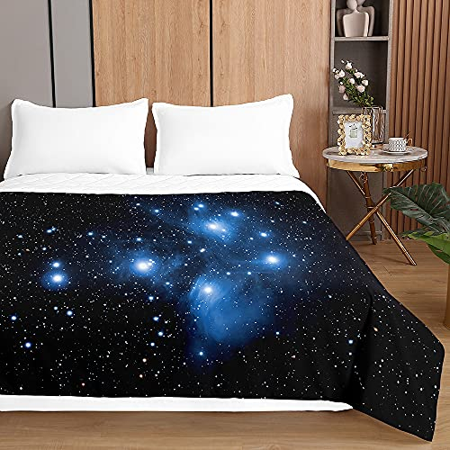 Surwin Tagesdecke Bettüberwurf Steppdecke für Doppelbett Einzelbett, Mikrofaser Wattiert Gesteppt Bettdecke 3D Galaxie Druck Dünne Tagesdecken mit Ultraschall Prägung (Blauer Stern,150x200cm)