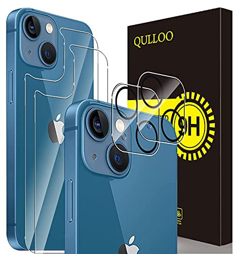 QULLOO Rückseite Schutzfolie für iPhone 13 Mini, [2 Stück] Hinten Schutzfolie + [2 Stück] Kameraschutz, 9H Vollabdeckung Zurück Film Klar Rückseite Folie für iPhone 13 Mini (5,4 Zoll)