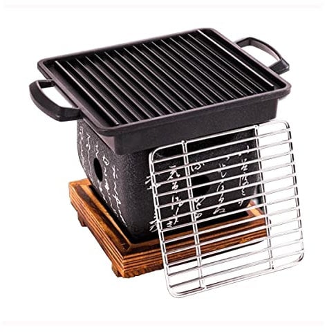 Barbecue de Style Japonais, Mini Poêle à Charbon de Bois avec Poêle Grill, Barbecue de Table au Charbon de Bois, BBQ de Table Japonais, Mini Barbecue Carré avec Base pour Yakiniku Takoyaki Camping