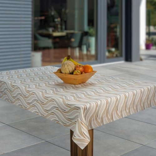 laro Wachstuch-Tischdecke Abwaschbar Garten-Tischdecke Wachstischdecke PVC Plastik-Tischdecken Eckig Meterware Wasserabweisend Abwischbar AS, Muster:Welle Sahara Grau Beige, Größe:100x220