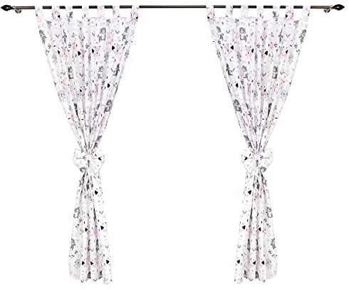 TupTam Kinderzimmer Vorhänge Baby Gardinen mit Schleifen 2er Set, Farbe: Bärchen Wald/Mint/Rosa, Größe: ca. 155x95 cm