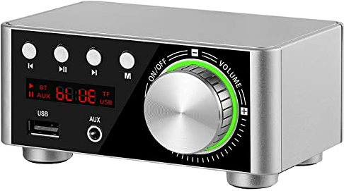 Adeept Mini amplificador de potencia Bluetoth 5.0 estéreo de alta fidelidad clase D TPA3116 amplificador digital de 50 W x 2 altavoces para el hogar, reproductor de música marina, TF, USB, AUX IN