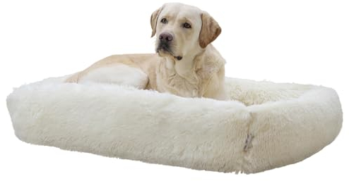 Kerbl Pet Kuschelbett Fluffy, Hundebett, Katzenbett, creme, 100x70x22cm, Polyester, Katzen, Anti-Rutsch-Boden, weiches Füllmaterial