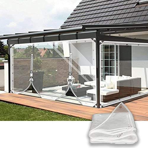 Transparente Plane mit ösen 3.8 * 8m Abdeckplane mit Reißverschluss 0.35mm Pflanzenschutz Regen-Vorhänge PVC Glas Klare wasserdichte Tarps Schutzplane Allzweckplane als Türvorhang Kunststoffplane