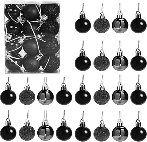 30mm/12Pcs Christmas Baubles Shatterproof Black, Christmas Tree Decorations Ball Ornaments Balls Xmas Hanging Decorations Holiday Decor - Shiny,Matte,Glitter