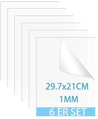 QEEYON 6 Pcs Clear Acrylic Sheets, 1mm Clear Acrylic Plastic Sheets Acrylic Panel for Picture Frame Glass Replacement, Table Signs, Calligraphy and Painting (A4,29.7x 21cm)
