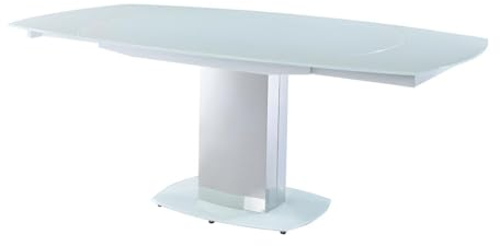 Vente-unique - Table à Manger Extensible TALICIA - Verre trempé & métal - 6 à 8 Personnes - Coloris Blanc
