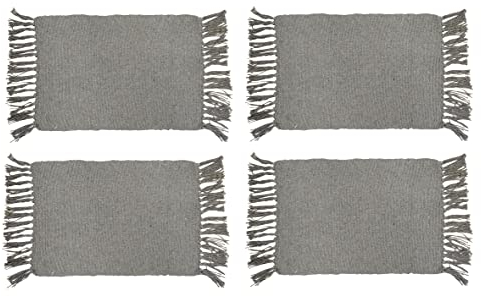 4X Platzsets grau Fransen | Untersetzer Platzdeckchen Tischset Unterlage | 40 cm