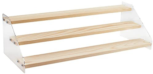 NBEADS 3-Tier Wooden Display Stand - 40.5x16x11.5cm Clear Acrylic Figure Organizer Holder for Office Home Tabletop and Craft Shows