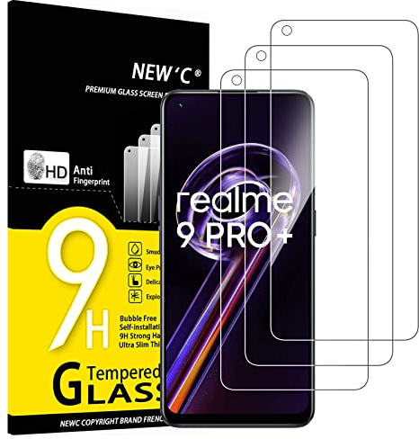 NEW'C Lot de 3, Verre Trempé pour Realme 9 Pro+, Realme 9 Pro Plus, Film Protection écran - sans Bulles d'air -Ultra Résistant (0,33mm HD Ultra Transparent) Dureté 9H Glass