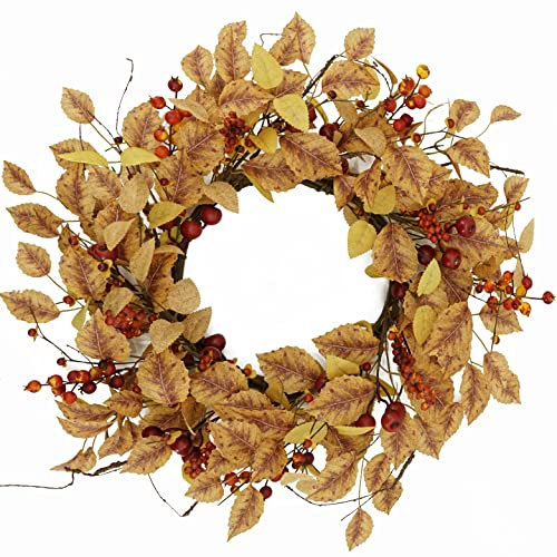 20 inch Artificial Fall Wreaths for Front Door Autumn Wreath with Birch Leaves,Bitter Sweet Berry,multiberry for Front Door Indoor Outdoor Farmhouse Wall Holiday Decor
