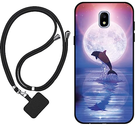 Sunrive Hülle Kompatibel mit Samsung Galaxy J5 2017 Case,matt Handyhülle Schutzhülle Etui TPU Backcover (Mond,Delphine,Meer) +1x Universale Handykette