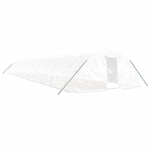 vidaXL Gewächshaus, Foliengewächshaus mit Stahlrahmen, Tomatengewächshaus mit Reißverschlusstür Fenstern, Treibhaus Folientunnel Frühbeet, Weiß 110m² 22x5x2,3m